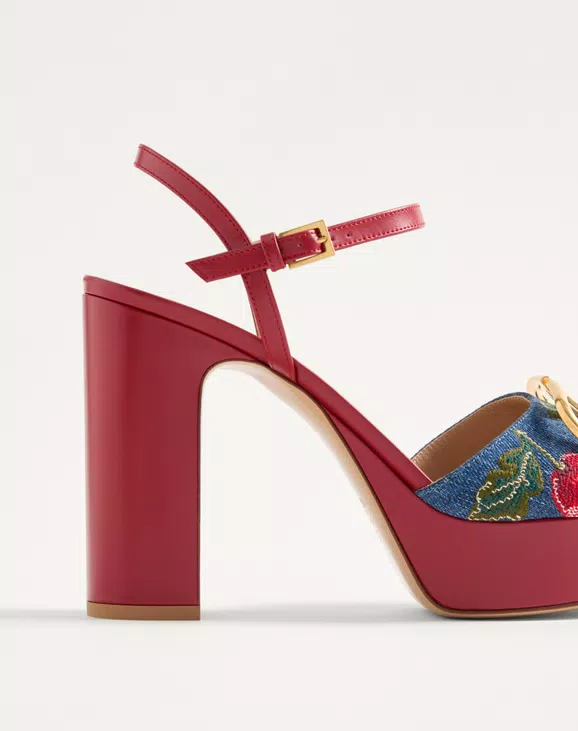 Valentino Vlogo Signature Platform Denim Sandal With Cherryfic Embroidery 115Mm - Image 2